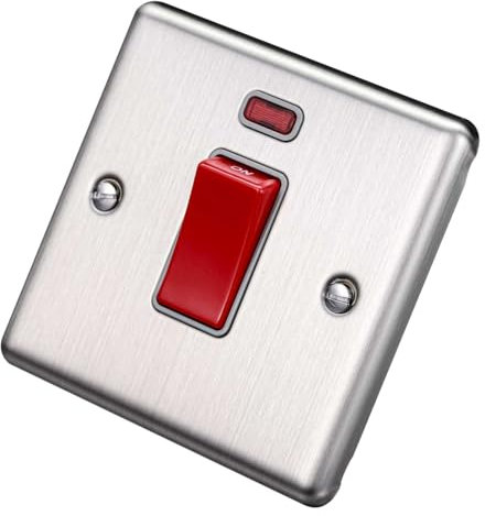 United Electrical W52BSG 45A Double Pole Single Cooker/Shower Switch Brushed Chrome