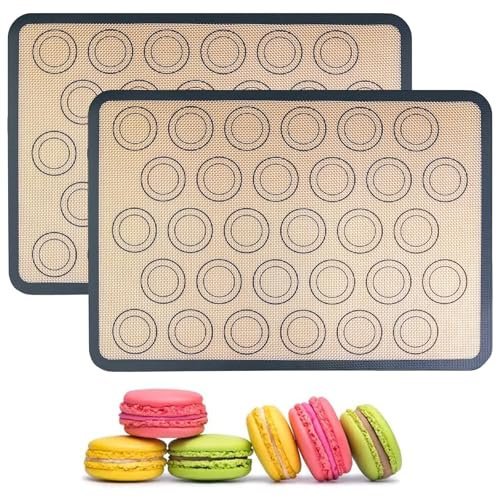 Silikon Macarons, 2 Stücke Backmatte Backset,Backmatte backsetUtschfeste Backunterlage Antihafte Wiederverwendbar, für Makronen Kekse Brot, Pizza Matte (Grau)