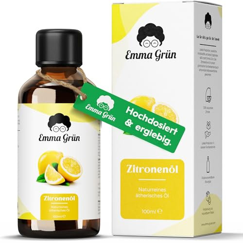 Emma Grün® Zitronenöl Ätherisches Öl 100ml [100% NATURREIN] - Duftöl Zitrone Raumduft, Aroma Diffuser, Duftlampe - Massageöl, Duftöle Kerzenherstellung & für Seife - Ätherisches Zitronenöl