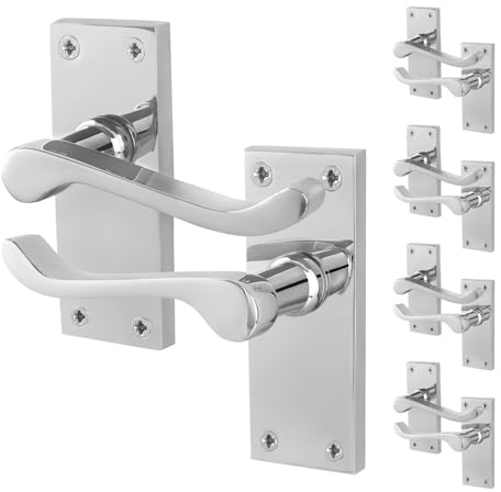 EAI Polished Chrome Door Handles, 5 Pairs on Backplate - Victorian Scroll | 5 Pairs of Victorian Scroll Lever on Backplate Internal Door Handles, Fixings Included