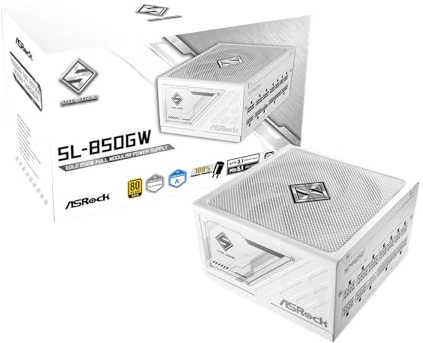 ASRock Steel Legend White Edition SL-850GW 850W ATX 3.1 PCle 5.1 Full Modular 10 Years Warranty 135mm FDB Fan iCOOL Intelligent Power Supply 80 Plus Gold Cybenetics Platinum 12V-2x6 Cable