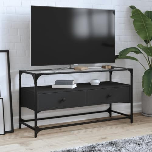 ShGaxin Mueble TV Cristal y Madera ingeniería Negro 98x35x51 cm, Mesa TV, Mueble TV Salon, Mueble Television, Mesa Television, Muebles De Salon, Mesa Salón TV - 846064