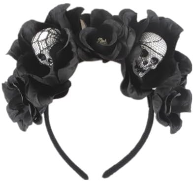 Style B Skull Headband with Rose Flower Skull Headband,Fabric Halloween Hair Accessories for Halloween Parties and Cosplay