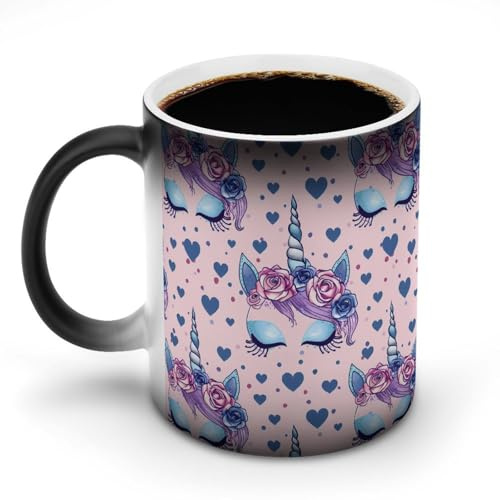 Einhörner, magische Augen, Wimpern, wärmewechselnde Tasse, Keramiktasse, p