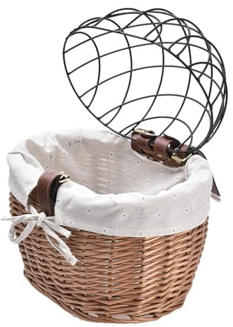 Naqqios Katzenfahrradkorb - Handgewebter Katzenfahrradkorb | Weidengeflochtener Fahrradkorb vorne mit Drahtgeflechtbezug | Abnehmbarer Fahrrad-Hundeträger, Korb