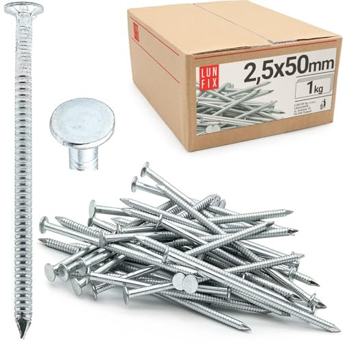 Rillennagel 2,5 x 50 mm - 1kg (ca. 470 stk.) verzinkter Drahtstifte Holzschraubennägel 50mm lang Flachkopf Nägel Holznägel für Bauarbeiten