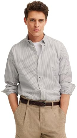 bugatti Herren Freizeithemd Langarm 9350-88401D | Modern Fit Button-Down-Kragen Easy-Care Funktion gestreift Baumwollhemd
