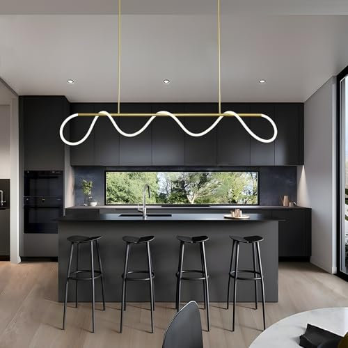 SITAFU Moderne Lineare Pendelleuchte in Gold, Höhenverstellbare LED Hängeleuchte mit DIY Lichtleiste aus Weichem Silikon für Esszimmer, Küche und Wohnzimmer