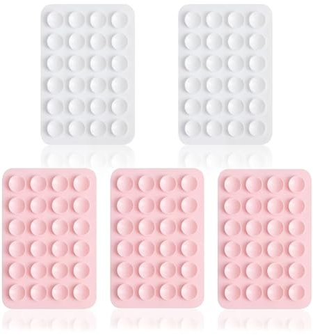 5PCS Silicone Suction Mount,Non Slip Suction Cup Mount,Hands-Free Phone Accessories Holder for Selfies and Videos,Silicon Adhesive Phone Stand Sticky (White, light pink)