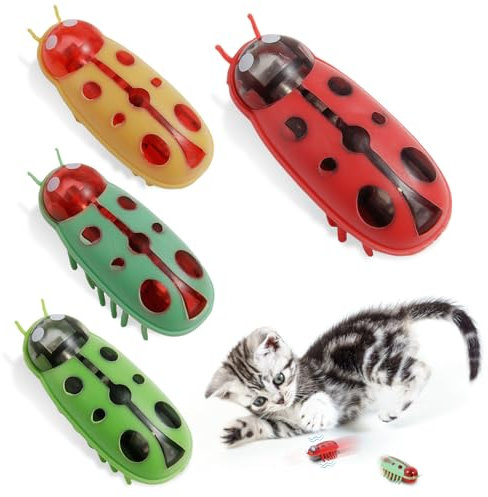 tlidfgeo 4 Stück Mini Käfer, Elektrisches Insekt Katze, Interaktives Katzenspielzeug Katzenspielzeug Käfer Automatisches Mini-Elektrischer Marienkäfer Lustiges Haustier Interaktives Spielzeug