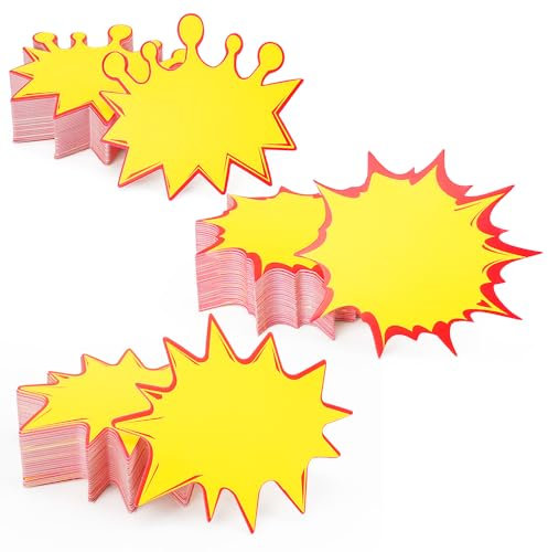 HMIEPRS 300Pcs Fluoreszierende Burst Verkaufsschilder, Starburst Einzelhandel Rabatt Preisschilder Etiketten, Blanko Preisetiketten Display Schilder für Ladengeschäft Supermärkten (11 x 10 cm)