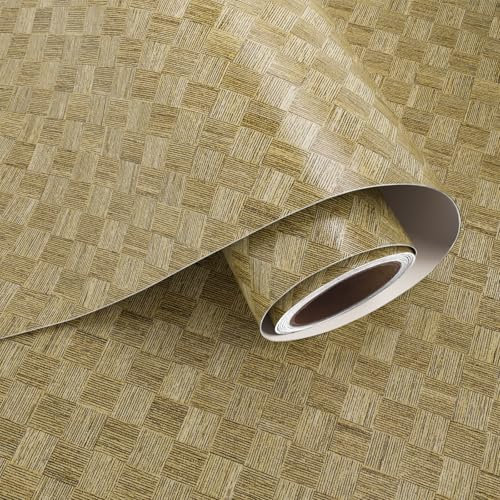 VaryPaper Papel Pintado Tejido Imitación Ratán Marrón Vintage 40cmx200cm Vinilos para Muebles Papel Decorativo Adhesivo Salon Baño Vinilos para Puertas de Armario Estanteria Forro para Cajones