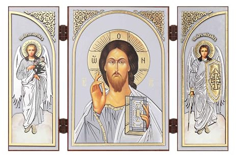 NKlaus Triptychon christliche Ikone Holz, 8,5x13cm, 13x8,5x0, 1 Stück | Reisealtar; Jesus Christus
