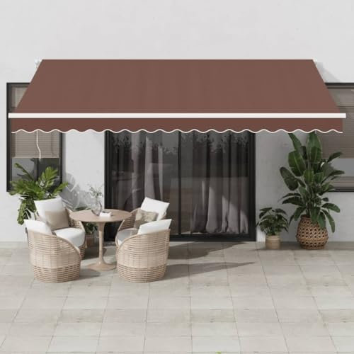 IKAYAA Elektrische Gelenkarmmarkise 450 x 350 cm Markise Automatisch Sonnenmarkise, Sonnenschutz, Terrassenmarkise, Klemmmarkise, Braun und Weiß