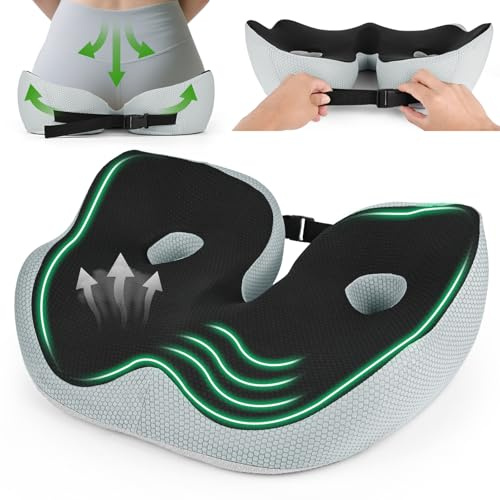 Gaethra Sitzkissen Orthopädisch, Kissen Memory Foam, Ergonomisches Hämorrhoiden Sitzkissen, Sitzpolster Steißbein Entlastung Steißbein Kissen mit Verstellbarer für Büro, Zuhause, Auto