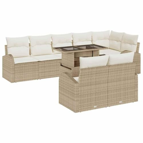 vidaXL Modular 9-teiliges Garten-Sofaset mit Kissen in Beige aus Poly-Rattan. Stylische Möbel für Deine Terrasse oder den Balkon. Flexibel anpassbare Lounge-Couch aus geflochtenem Material.