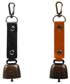 2 Stück Metall Vintage Mini Kuhglocke Glocken Dekorationen Schlüsselanhänger mit Glocke Vielseitige kompakte und tragbare Kuhglocke Trommel für Outdoor-Wandern, Rucksack-Anhänger, Tier Hals Ba