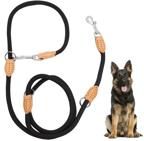 Rierousy 2.1m Hundeleine Verstellbar, Nylon Leine Hund mit 2 Karabiner, Führleine Hund, Multifunktionsleine Doppelleine für Mittelgroße & Große Hunde