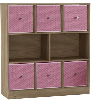 URBNLIVING 8 Cube Asymmetrical Bookcase with 6 Fabric Storage Drawers, Modern Freestanding Shelving Unit for Books, Toys & Decor, Engineered Wood Organizer Cabinet for Home & Office