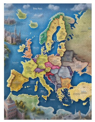 Map of Europe Puzzles 500 Pieces Wooden Jigsaw Puzzle for Adults Brain Exercise Challenge Game Gift for Kids Children Jigsaws 55×41cm