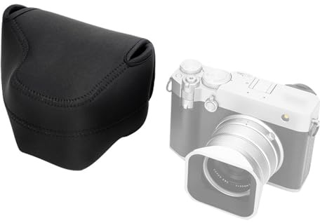 JJC Neoprene Camera Case Pouch for Fuji GFX100RF with Original Lens Hood | Light-weight built in anti-lost string, Soft black neoprene safeguard your camera, Hook & loop flap for quick access