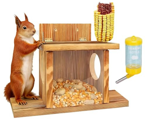 Mangiatoie per scoiattoli - Mangiatoia per mais in legno resistente alle intemperie, per esterni Casa per scoiatoli - per nutrire gli scoiattoli nidificanti Noci di Casa per mais Cortile esterno