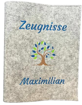 Generisch Personalisierte Zeugnismappe A4 aus Filz | Baum des Lebens hochwertig Bestickt | Schulkind | Geschenk | Schulstart | Zeugnisordner | Jungs und Mädchen