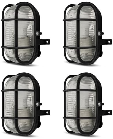 REV Kellerlampe SPARSET - 4x Feuchtraumleuchte LED oval (4,8W, 470lm, IP44), E27-Fassung, einsetzbar als Decken- oder Wandlampe, schwarz