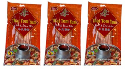 Lee Brand Thai Tom Yum Hot & Sour Soup Mix 50g (Pack of 3) – Authentic Thai Spicy Soup Base Powder