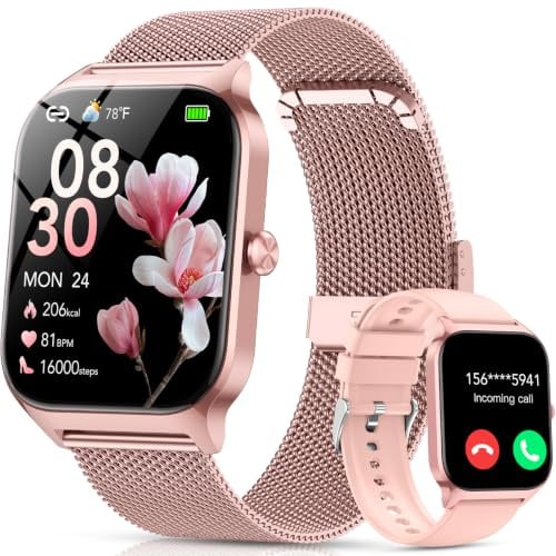 Smartwatch Donna,1.85Orologio Smartwatch Chiamate Bluetoot 2 Cinturini | 120+ Sportive con Contapassi/Sonno/Spo2/Stress/Cardiofrequenzimetro, Notifiche Whatsapp, IP68 Smart Watch per iOS Android