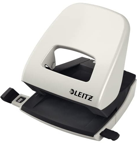 Leitz Büro Locher aus Metall, Für 30 Blatt, Anschlagschiene mit Formatangaben, Ergonomisches Design, grau, 50080085