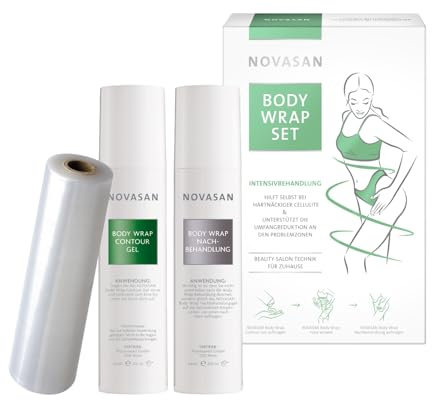NOVASAN® BODY WRAP SET | Anti-Cellulite Körperwickel | unterstützt die Umfangreduktion an den Problemzonen | exklusive Beauty-Salon Technik für Zuhause | inkl. Contour Gel, Nachbehandlung & Folie