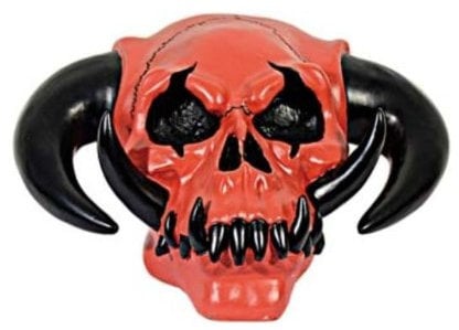 McDEKO Deko Figur Dämonenschädel Rot Schwarz ca. 9 cm aus Polyresin