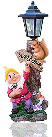 PaMeer Garden Gnome with Solar Lamp Post, Outdoor Decorative Lighting, Garden Outdoor Ornament