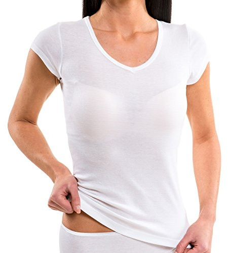 HERMKO 17880 Damen Shirt V-Ausschnitt + kurzen Ärmeln, Farbe:weiß, Größe:32/34 (XS)