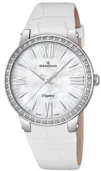 Candino Damen Quarzuhr mit weißem Zifferblatt Analog-Anzeige und Weiß Lederband C4597/1