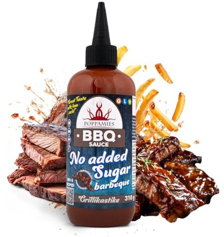 Salsa BBQ Poppamies Sin Azúcares Añadidos – Sabor Ahumado e Intenso Bajo en Carbohidratos – Sin Gluten, Sin Lactosa, Vegana – 310g