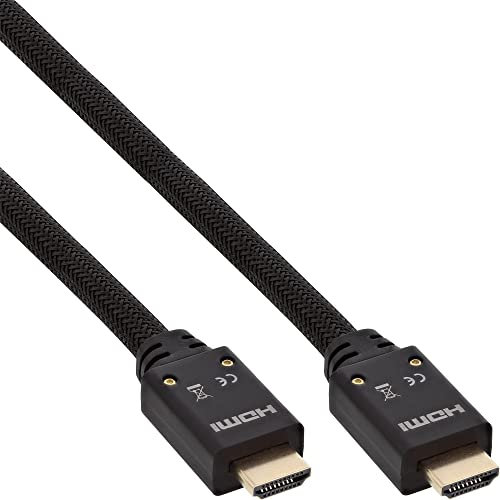 InLine 17510A HDMI Aktiv-Kabel, HDMI-High Speed mit Ethernet, 4K2K, Stecker/Stecker, schwarz/gold, Nylon Geflecht Mantel 10m