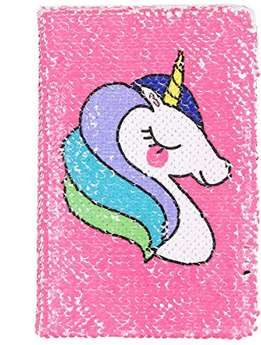 Kreatives Einhorn-Notizbuch, A5, wendbares Pailletten-Tagebuch, Tagebuch für Kinder, Mädchen, Geschenke (rosarot)