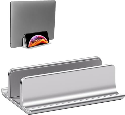 VAYDEER Vertical Laptop Stand Holder Adjustable Desktop Notebook Dock Space-Saving Three-in-one for All MacBook Pro Air, Mac,HP, Dell, Microsoft Surface,Lenovo, up to 17.3 inch Silver