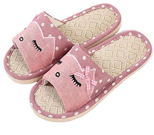 AioTio Pareja de Lino Zapatillas de casa de Estilo japonés niño Divertido Zapatillas de Dibujos Animados Transpirable Antideslizante luz de Fondo Regalo con Amor (36/37 EU,Rosado)