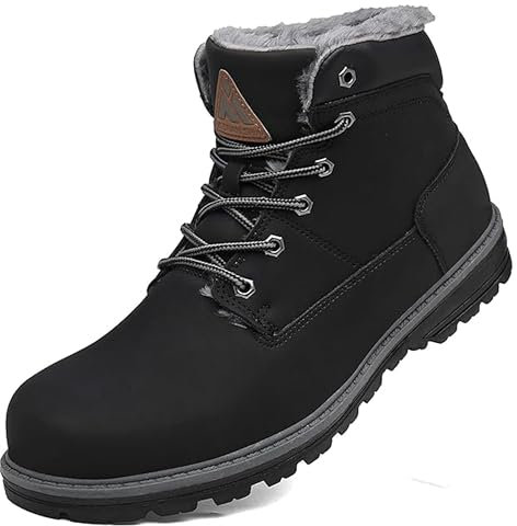 Mishansha Neve Stivali Uomo Impermeabile Invernali Caviglia Boots Morbido Pelliccia Fodera Caldo Scarpe Winter Antiscivolo Classico Stringati Stivaletti Confortevole Lavoro, Nero 43