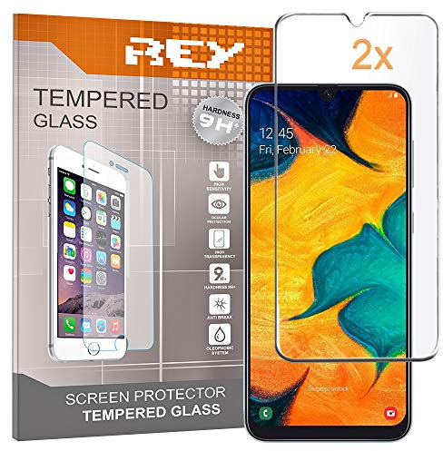 REY Protector de Pantalla 3D para Samsung Galaxy A20 - A30 - A30s - A50 - A50s, Blanco, Protección Completa, 3D / 4D / 5D (Pack 2X)