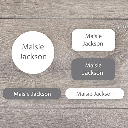 Iron on name labels for children - Perfect labelling uniforms and kids clothing - A range of fantastic designs to choose from (Grey)