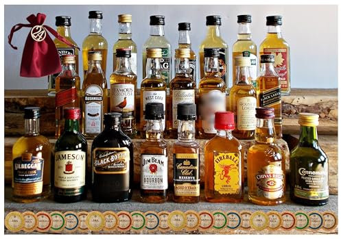 Adventskalender 24 Original Whisky Miniaturen je 50ml/40ml + 24 Edelschokoladen + 24 Satinbeutel + 24 Holznummern