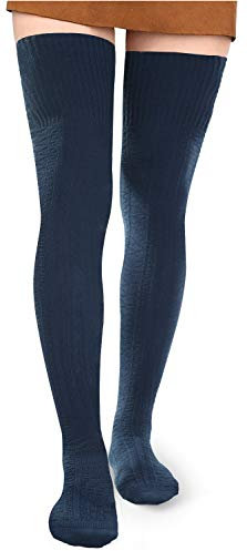 Moon Wood Calze Autoreggenti Donna Lunghe Cotone Termico Calze Alte Sopra Ginocchio Spesse Calde Stile Sexy Stivali San Valentino Blu Navy