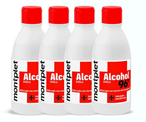 Montplet Alcohol etílico, 96 grados, 250 ml. (4 unidades)