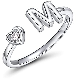 CRYSLOVE Buchstabe Ring Silber 925 Damen Offener Verstellbare stapelba Personalisierter Initiale Alphabet A-Z Ring für Mutter Freundin