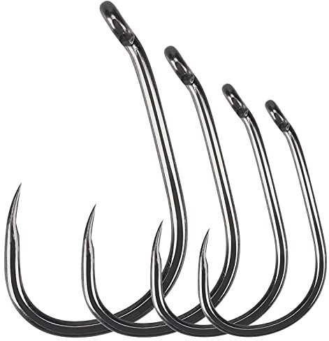 Luroad 50pcs Barbless Carp Coarse Eyed Fishing Hook Size 2, 4, 6, 8, 10, Available in Teflon Coated Curved Shank Hook and Wide Gape Hook for Freshwater Saltwater (Hook size 6, Wide Gape)