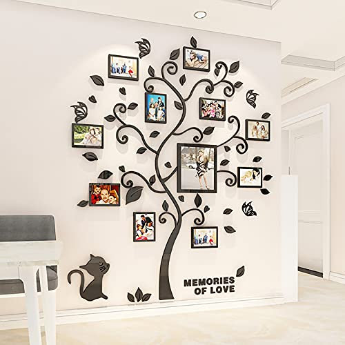 Chat Photo Cadre Photo Arbre Photo Décoration Murale Stickers Muraux 3D Stéréo Acrylique Salon TV Canapé Fond Stickers Muraux- Black|| 156cm*190cm